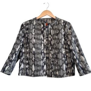 Piazza Sempione Jacket Batik Print Silver Black Buttons Gold Flecks EU 44/US 12